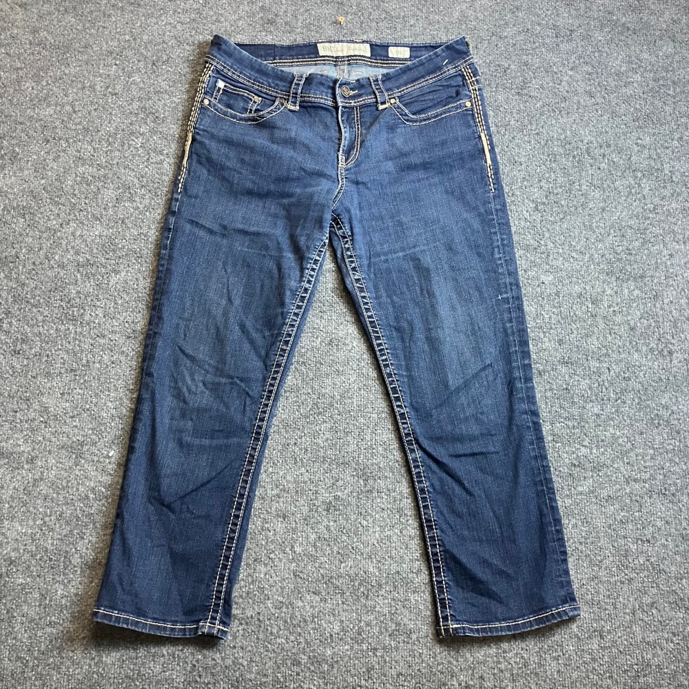 BKE Jeans Womens Size 31 Dakota Dark Wash Straight Cropped Thick Stitch Denim